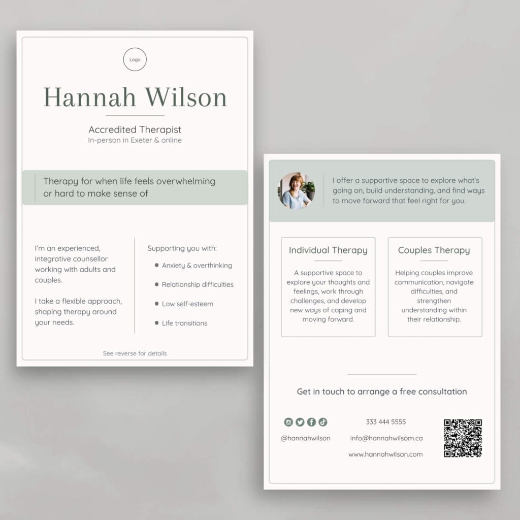 Double-sided marketing flyer template for therapists