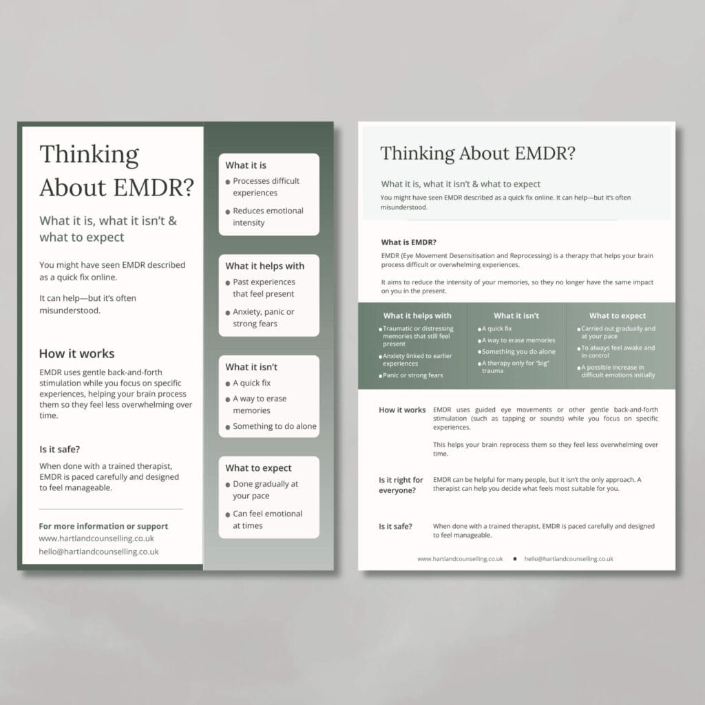 An editable template explaining what EMDR is in a green and cream design. 