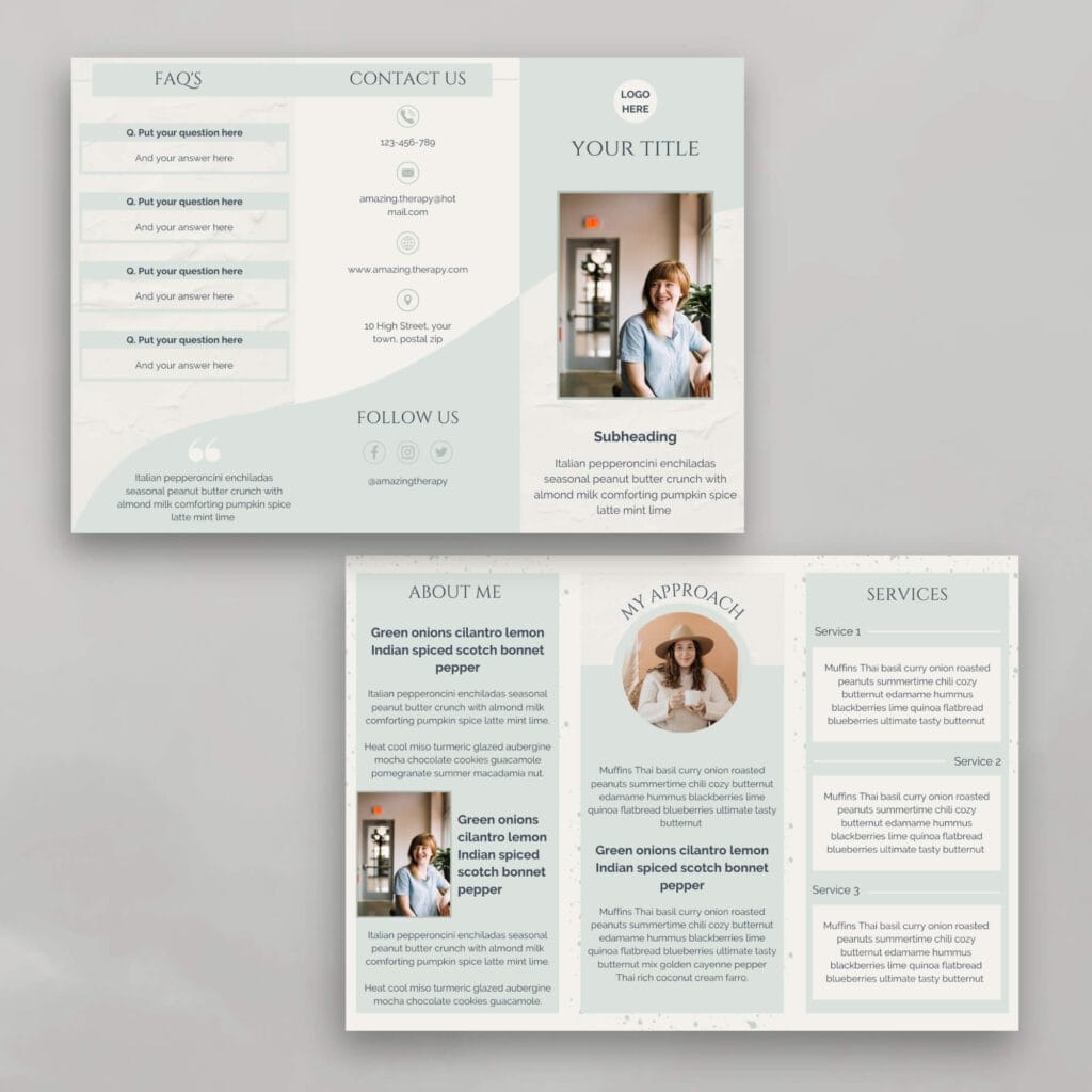 A trifold marketing brochure template for therapists.